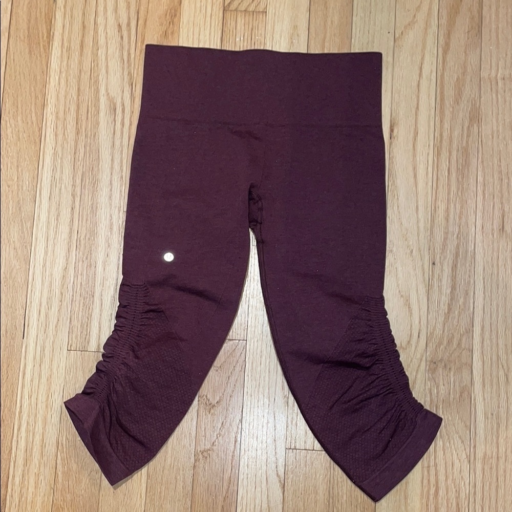 Lululemon Athletica Maroon Leggings with Textured Ruching